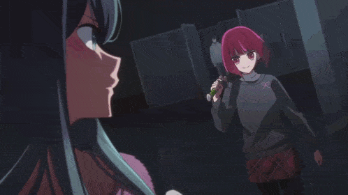 a girl with pink hair is holding a pair of scissors in her hands