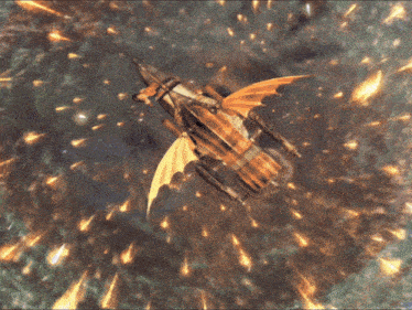 a video game character is flying through the air with fire coming out of her hand