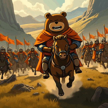 a cartoon of a bear riding a horse