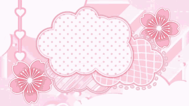 a pink background with polka dots and flowers