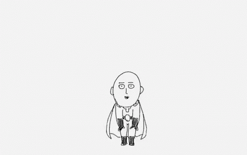 a black and white drawing of a bald man sitting on the ground .