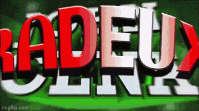 a green background with red and white text that says radeu link
