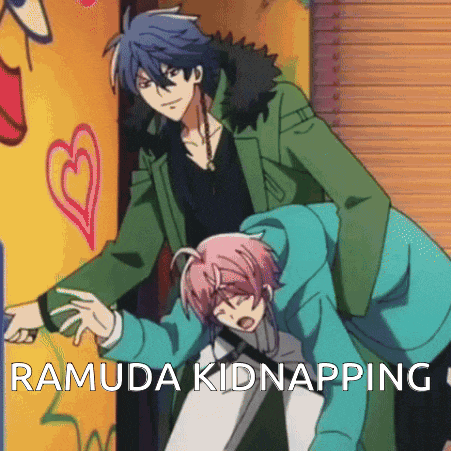 a couple of anime characters standing next to each other with the words " ramuda kidnapping " written on the bottom