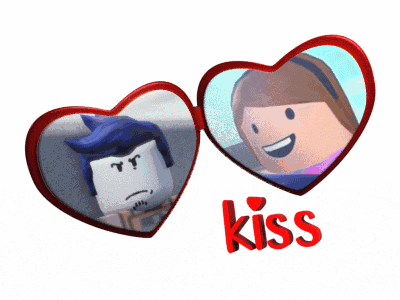 a picture of a man and a woman with the word kiss in red