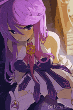 a picture of a girl with purple hair and the words sollyz haruz below it