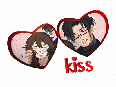 a couple of hearts with the word kiss on the bottom right