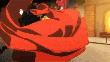 a cartoon drawing of a person with a red cape