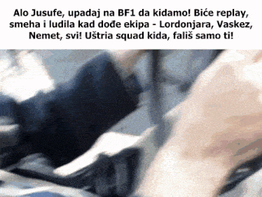 a blurred image of a person driving a car with a caption that says " alo jusufe "
