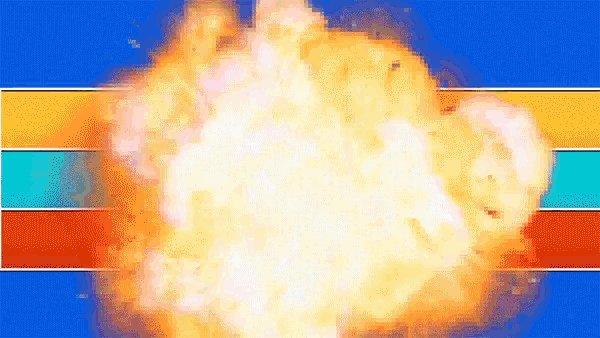 a large explosion with a blue and yellow background