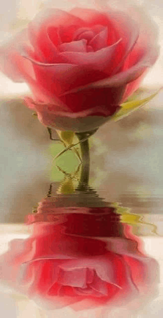 a red rose is reflected in the water and has a reflection in the water .