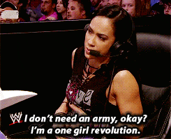 a woman wearing a headset says i don 't need an army okay