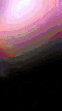 a pixel art of a pink and purple sunset with a black background