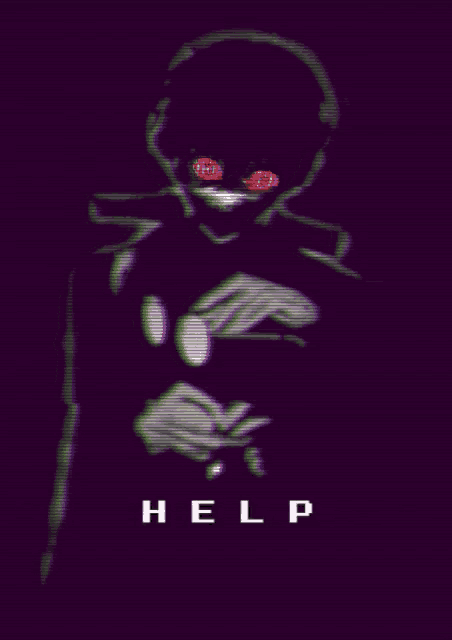 a purple background with the word help in white