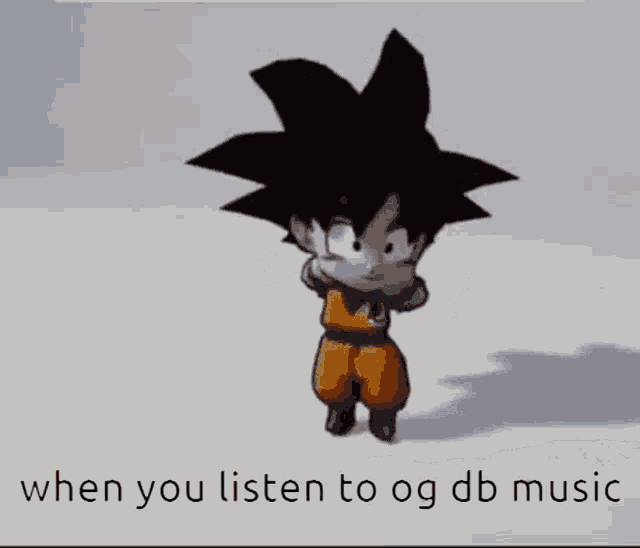 a cartoon character is dancing with the words " when you listen to og db music " below him
