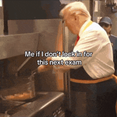a man is cooking in a kitchen with the caption " me if i don 't lock in for this next exam "