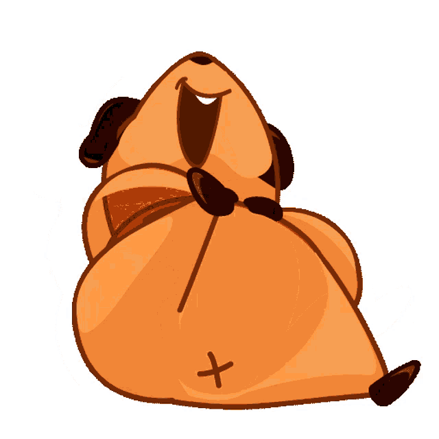 a cartoon drawing of a dog laying down with a cross on its butt