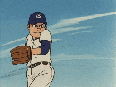 a cartoon of a baseball player wearing a blue cap with the letter k on it