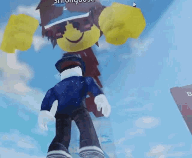 a person in a video game with a smiley face on their face