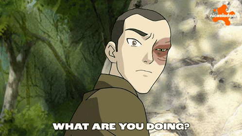 a cartoon of a man asking " what are you doing " from nickelodeon