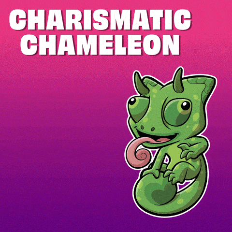 a picture of a chameleon with horns and the words charismatic chameleon below it