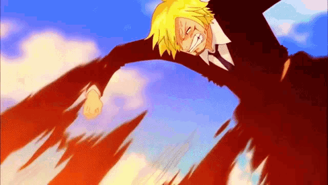 a man in a suit and tie is flying through the air with his fist in the air