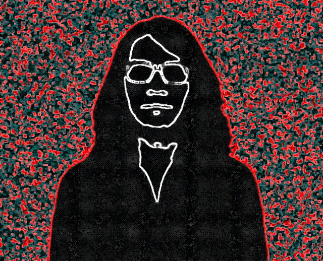 a drawing of a person 's face with a red border
