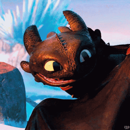 toothless from how to train your dragon is looking at the camera with his mouth open