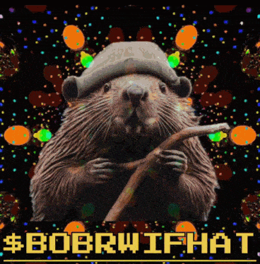 a beaver wearing a hat and holding a stick with the words $ bobrwifihat underneath it