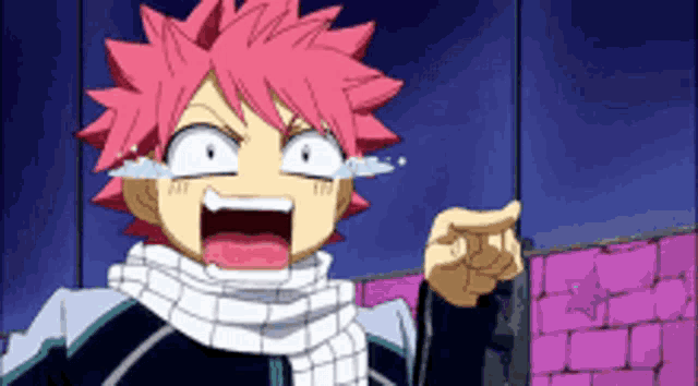 a cartoon character with red hair is crying and pointing at something .