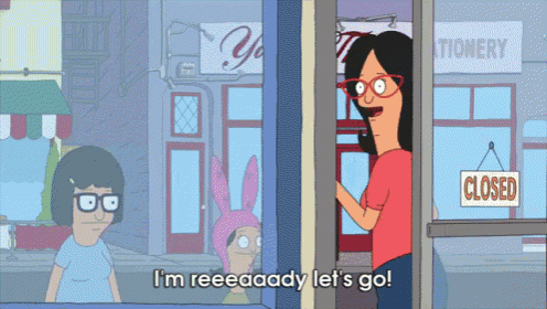 bob 's burgers shows a woman standing in front of a store with a sign that says closed