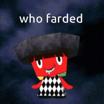 a pixel art of a red and green character with the words who farded above it