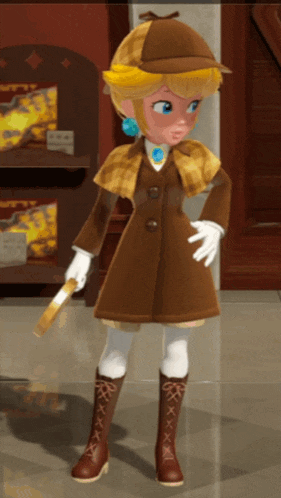 a cartoon character wearing a hat and coat