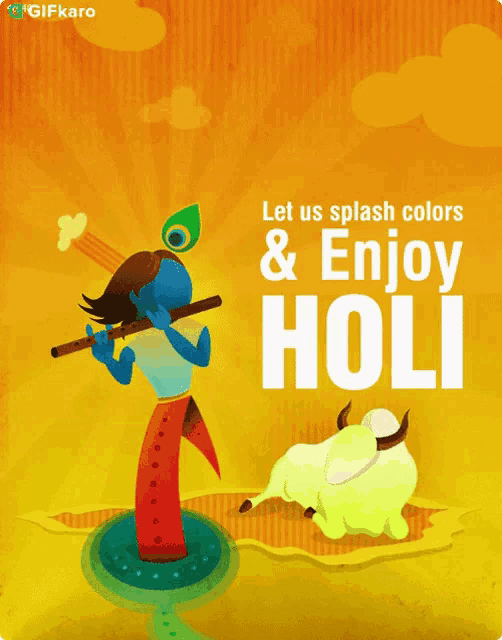 a poster that says ' let us splash colors & enjoy holi ' on it