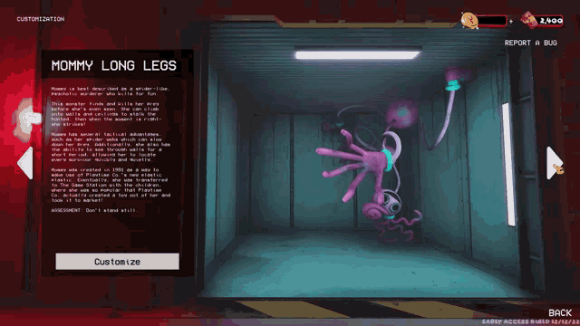a video game screen shows a monster called mommy long legs