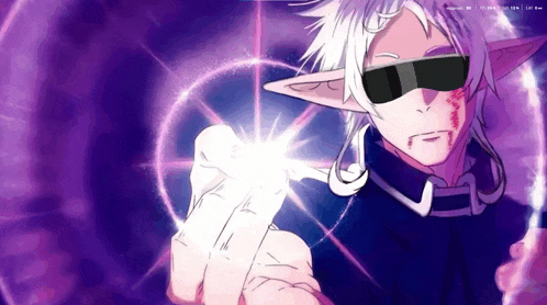 a drawing of a person with a purple background and a purple light coming out of their hand