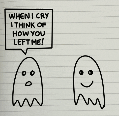 a drawing of two ghosts with a speech bubble that says wow