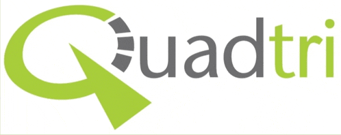 a green and gray logo for quadrri with an arrow