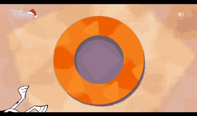 a cartoon drawing of an orange circle with a disney logo on the bottom