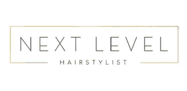 the logo for next level hairstylist has a gold frame around it