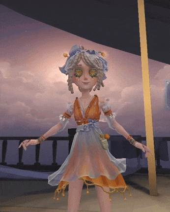 a cartoon girl in an orange and white dress