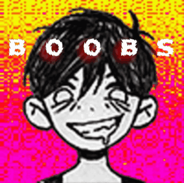 a drawing of a boy with boobs written on his head