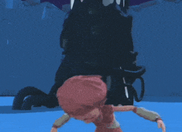a cartoon drawing of a crab swimming in a pool with a blue background