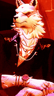 a cartoon character wearing a watch and bracelets