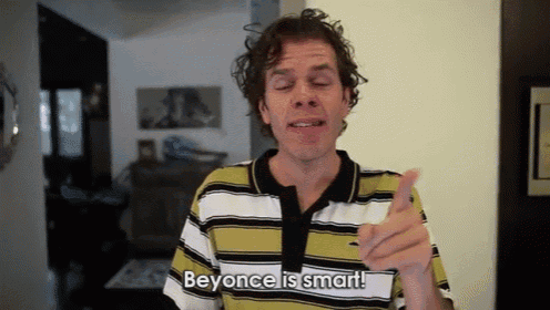 a man says beyonce is smart in a striped shirt
