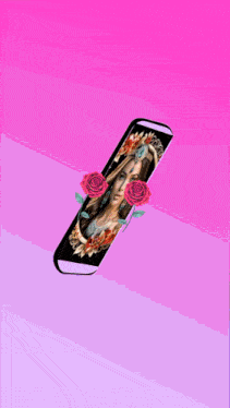 a cell phone with a picture of a woman and roses on the screen