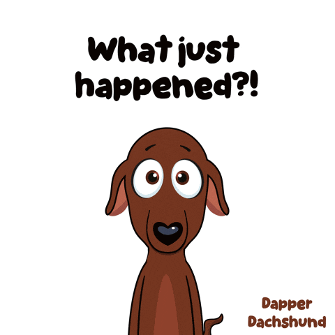 a cartoon of a dachshund with the words " what just happened "