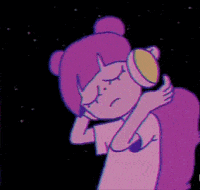 a cartoon of a girl wearing headphones with her eyes closed ..