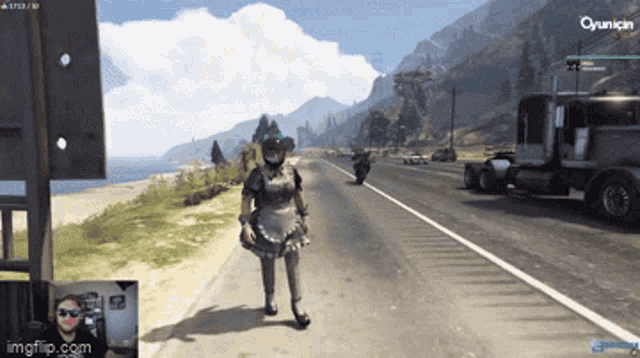 a screenshot of a video game shows a woman in a maid outfit