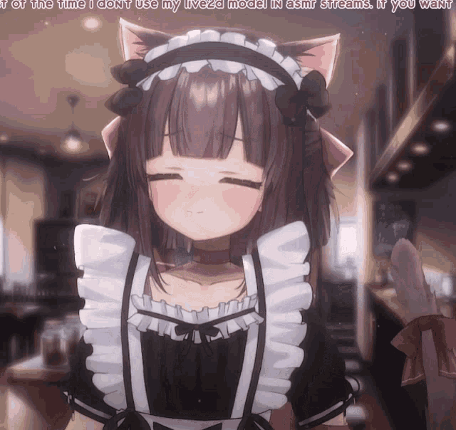 a maid with a cat ear headband is smiling in a video game