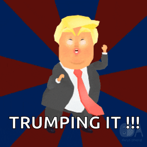 a cartoon of donald trump with the words trumping it written below him
